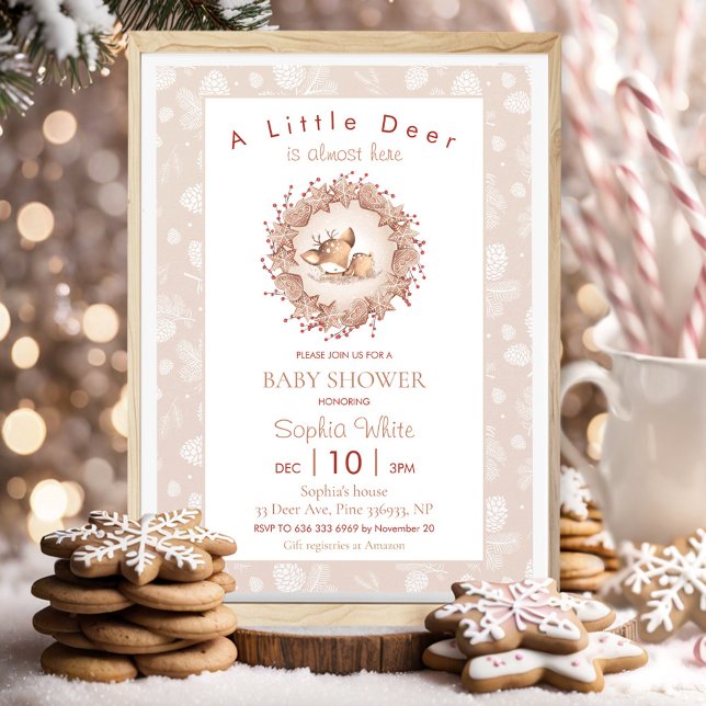 Christmas Winter Neutral Beige Baby Shower Deer Invitation (Christmas Winter Neutral Beige Baby Shower Deer Invitation)