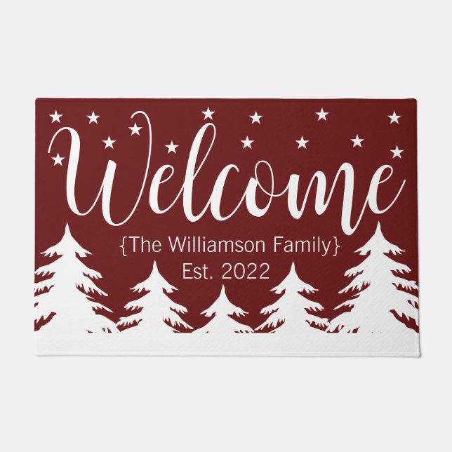 Christmas Winter Night Forest & Stars Welcome Doormat (Front)