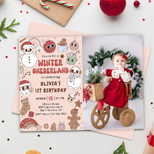 Christmas Winter Onederland 1st Birthday Photo Invitation