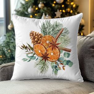 Christmas Winter Orange Pine Spice Bouquet   Throw Pillow