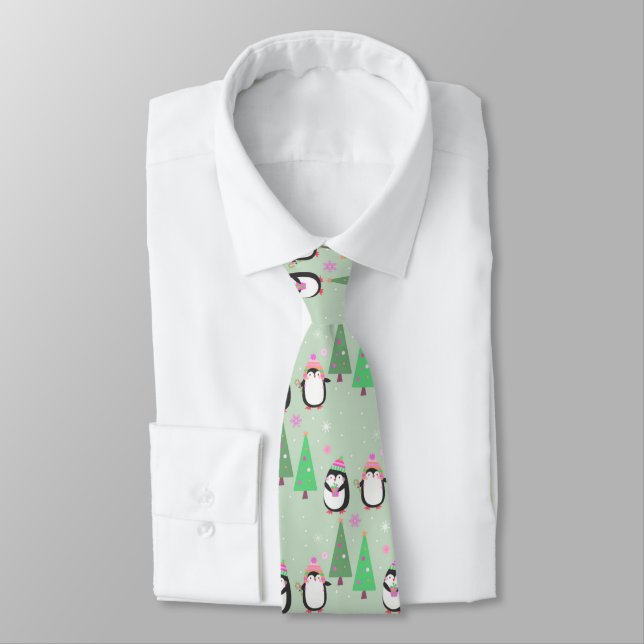 Christmas winter penguins tie (Tied)