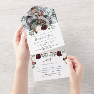 Christmas Winter Photo Wedding All In One Invitation