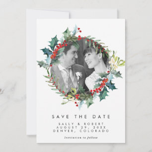 christmas winter photo wedding save the date card