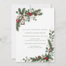 Christmas Winter Pine Berries Floral Bridal Shower