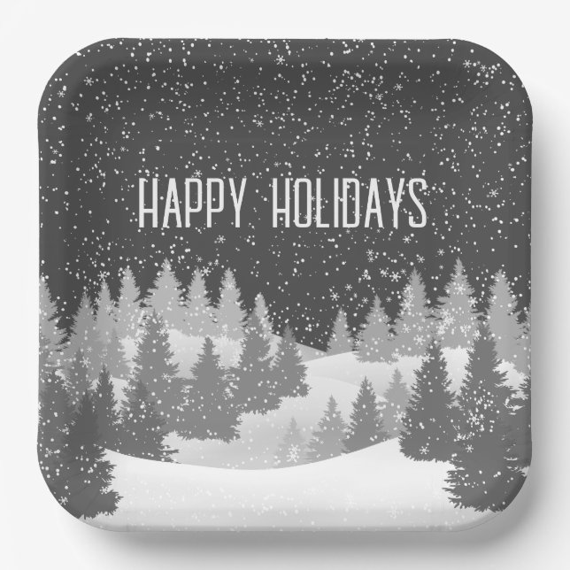 Christmas Winter Pines  Paper Plate (Front)
