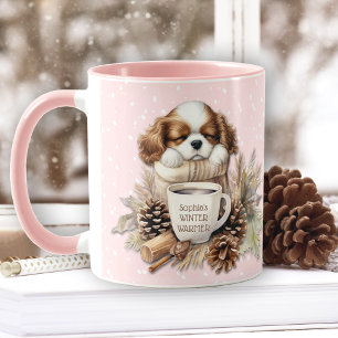Christmas Winter Pink Cavalier King Charles Puppy Mug