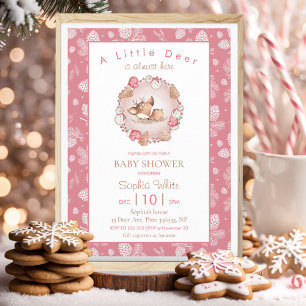 Christmas Winter Pink Deer Pine Cone Baby Shower Invitation