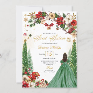 Christmas Winter Poinsettia Princess Sweet Sixteen Invitation