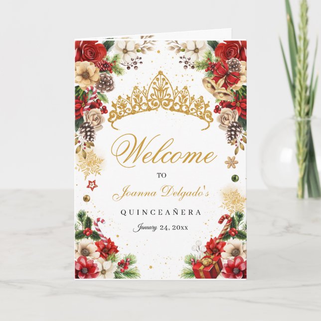 Christmas Winter Poinsettia Quinceanera Program (Front)