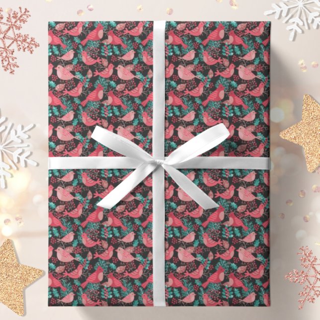 Christmas Winter Red Bird Berries Holiday Wrapping Paper (Creator Uploaded)