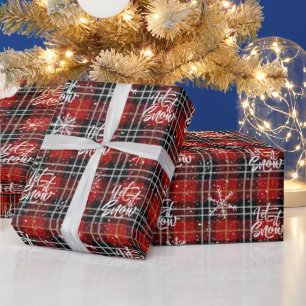 Christmas Winter Red Black Plaid LET IT SNOW Wrapping Paper
