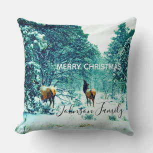 Christmas Winter Reindeer Forest Throw Pillow
