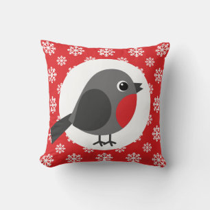 Christmas / Winter Robin Snowflakes Red Throw Pillow
