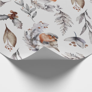 Christmas Winter Robin Watercolor Wrapping Paper