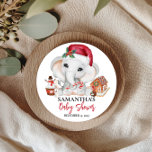Christmas Winter Santa Baby Elephant Shower  Classic Round Sticker<br><div class="desc">This design may be personalized in the area provided by changing the photo and/or text. Or it can be customized by clicking Personalize this Template and then choosing the click to customize further option and delete or change the colour of the background, add text, change the text colour or style,...</div>