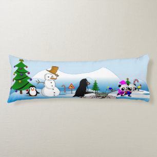 Christmas Winter Scene Cartoon 2 Sided Body Pillow