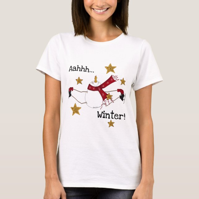 Christmas Winter Skating Snowman T-Shirt (Front)