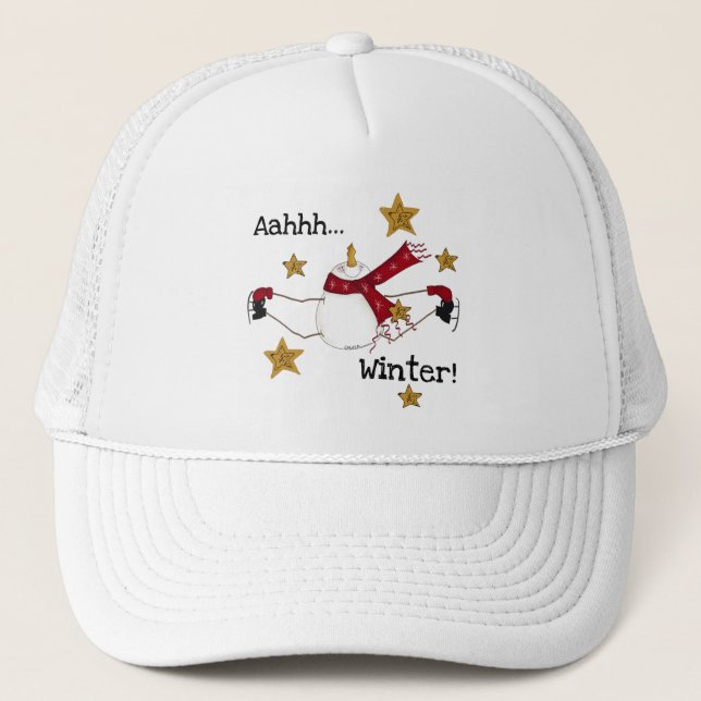 Christmas Winter Skating Snowman Trucker Hat (Front)