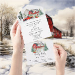 Christmas Winter Snow Barn Country Wedding   All In One Invitation<br><div class="desc">This design may be personalized in the area provided by changing the photo and/or text. Or it can be customized by clicking Personalize this Template and then choosing the click to customize further option and delete or change the colour of the background, add text, change the text colour or style,...</div>