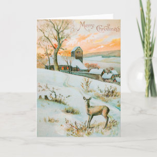 Christmas Winter Snow Landscape and Deer Holiday