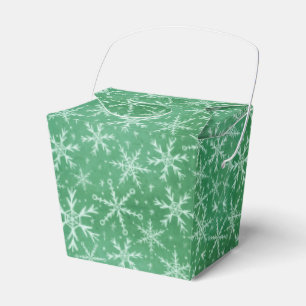 Christmas Winter Snow Snowflakes Falling Green Favor Box