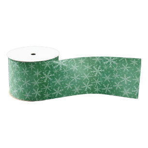 Christmas Winter Snow Snowflakes Falling Green Grosgrain Ribbon