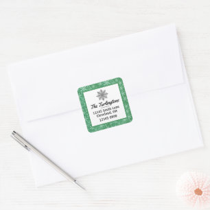 Christmas Winter Snow Snowflakes Falling Green Square Sticker