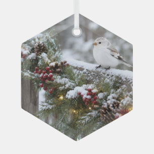 Christmas Winter Snowfinch Glass Ornament