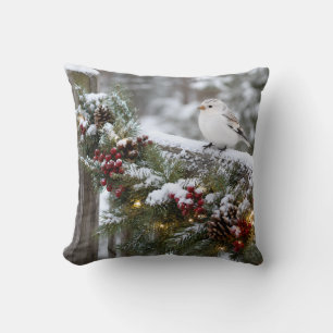 Christmas Winter Snowfinch Throw Pillow