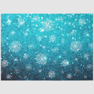 Christmas Winter Snowflakes Snowing w Blue Glitter Tissue Paper