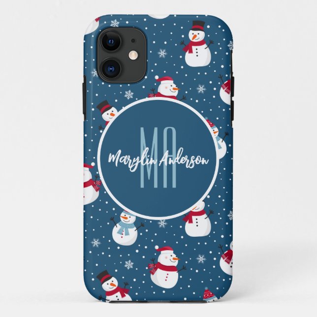 CHRISTMAS WINTER SNOWMAN CUSTOMIZABLE MONOGRAM Case-Mate iPhone CASE (Back)