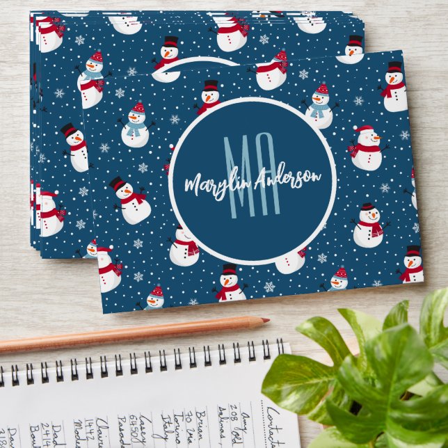 CHRISTMAS WINTER SNOWMAN CUSTOMIZABLE MONOGRAM ENVELOPE (Stacked)