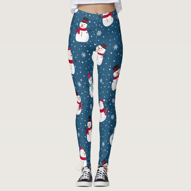 CHRISTMAS WINTER SNOWMAN CUSTOMIZABLE MONOGRAM LEGGINGS (Front)