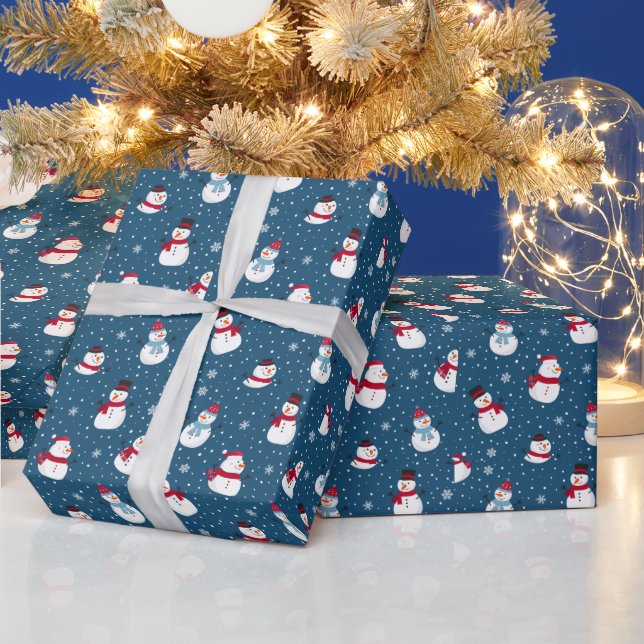 CHRISTMAS WINTER SNOWMAN CUSTOMIZABLE MONOGRAM WRAPPING PAPER (Holidays)