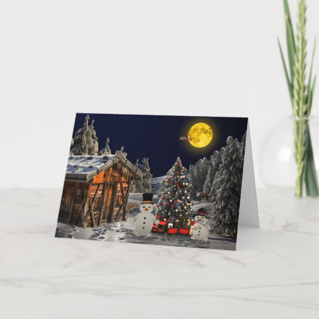 Christmas Winter Snowman Scene Holiday Card (Front)