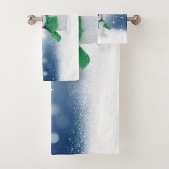 Christmas winter snowman SlipperyJoe green scarf m Bath Towel Set (Insitu)