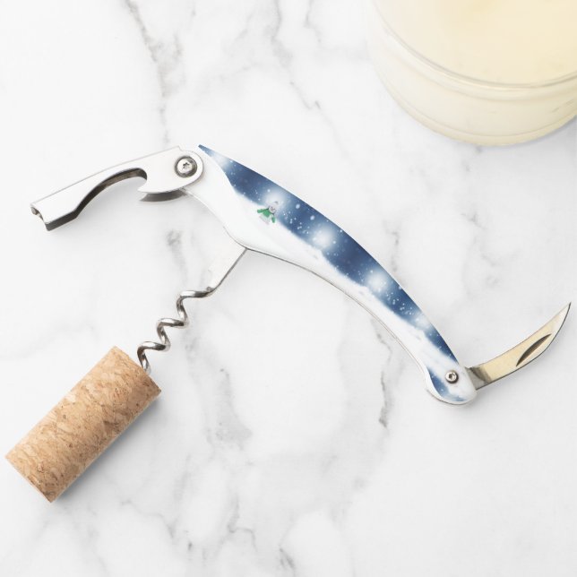 Christmas winter snowman SlipperyJoe green scarf m Corkscrew (Front)