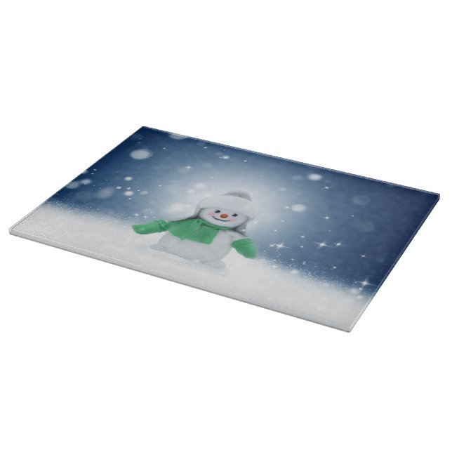 Christmas winter snowman SlipperyJoe green scarf m Cutting Board (Corner)