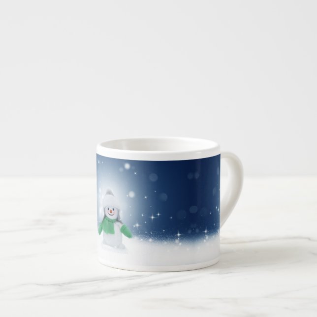 Christmas winter snowman SlipperyJoe green scarf m Espresso Cup (Front Right)