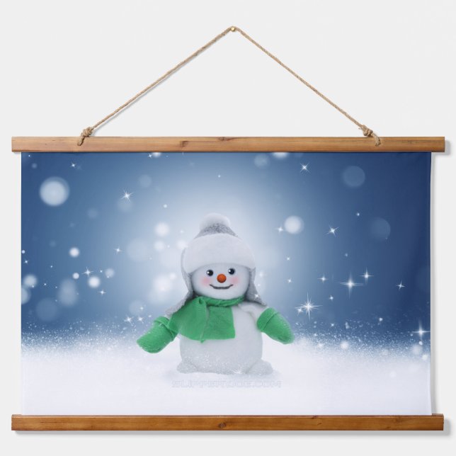 Christmas winter snowman SlipperyJoe green scarf m Hanging Tapestry (Front)