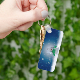 Christmas winter snowman SlipperyJoe green scarf m Keychain