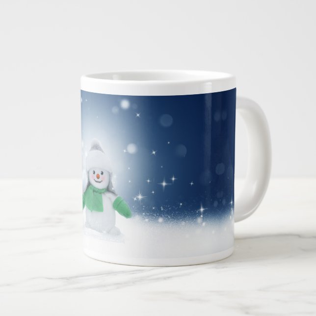 Christmas winter snowman SlipperyJoe green scarf m Large Coffee Mug (Front Right)