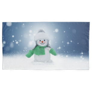 Christmas winter snowman SlipperyJoe green scarf m Pillowcase