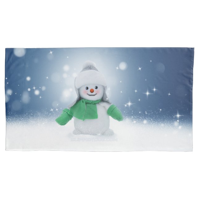 Christmas winter snowman SlipperyJoe green scarf m Pillowcase (Front)