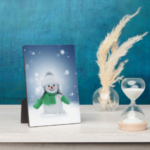 Christmas winter snowman SlipperyJoe green scarf m Plaque