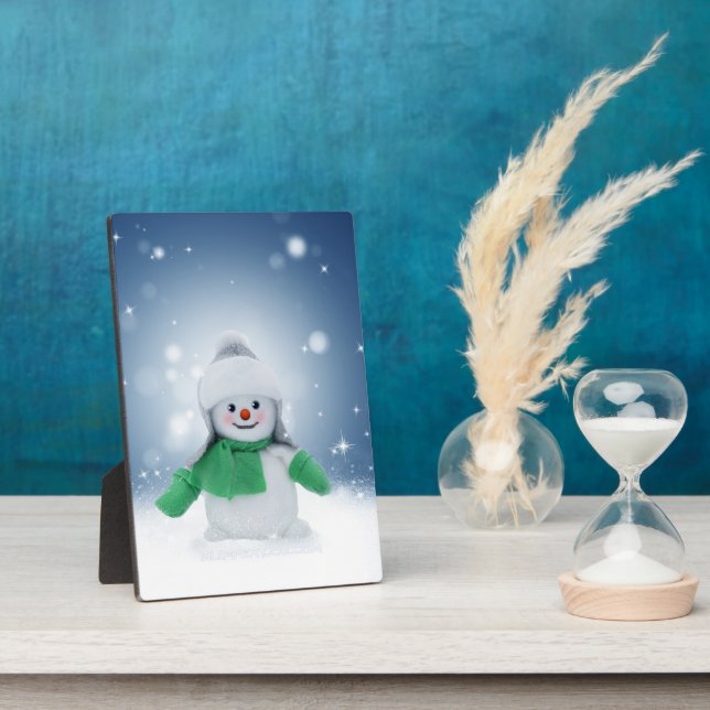 Christmas winter snowman SlipperyJoe green scarf m Plaque (Side)