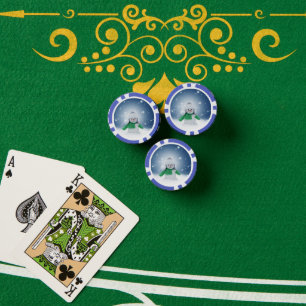 Christmas winter snowman SlipperyJoe green scarf m Poker Chips