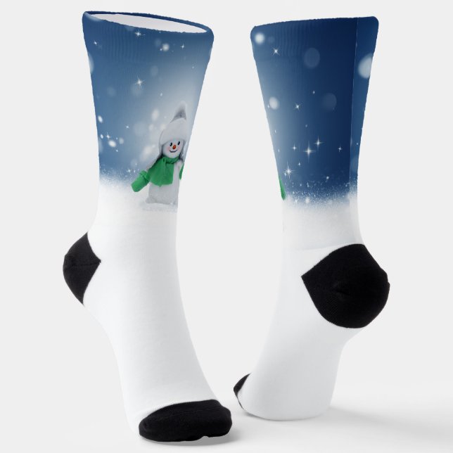 Christmas winter snowman SlipperyJoe green scarf m Socks (Angled)