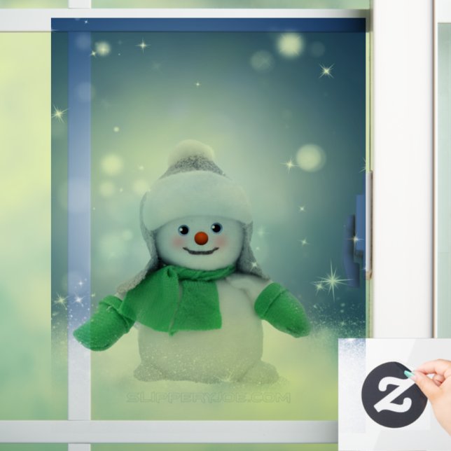 Christmas winter snowman SlipperyJoe green scarf m Window Cling (Home)