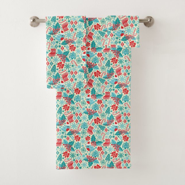 Christmas Winter Song Bird Bath Towel Set (Insitu)